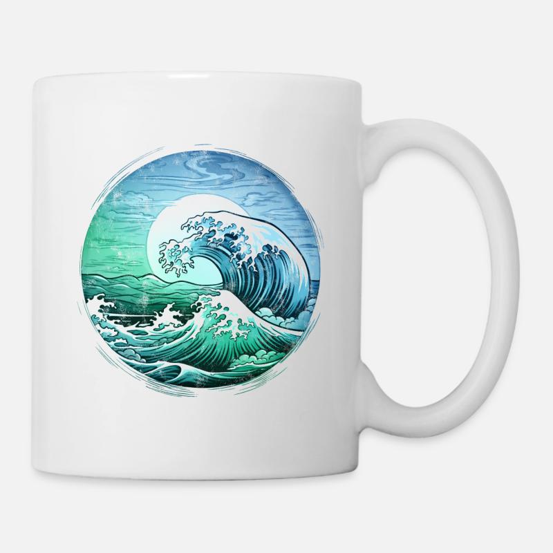 Vague Coucher de Soleil Mer Soleil Vacances Été - Mug blanc - blanc