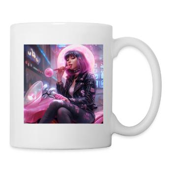 Bubblegum Girl - Cyberpunk Popart Bikergirl - Mug - white - Right