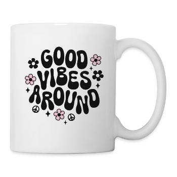 Good vibes around Spruch Trendy Retro Peace Love - Tasse - Weiß - Rechts