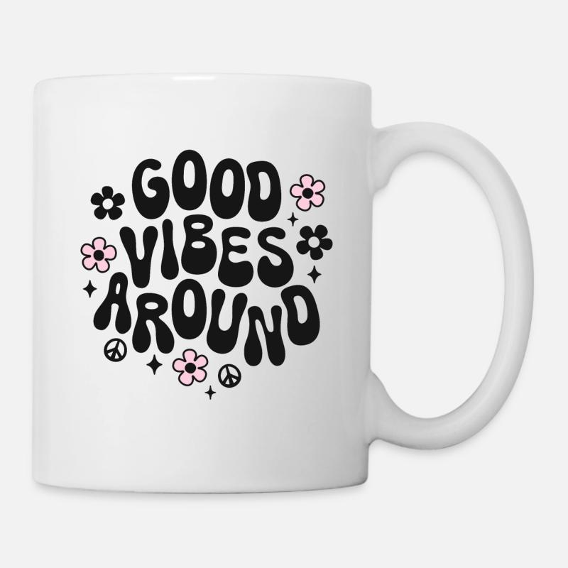 Bonnes vibrations autour de Spruch Trendy Retro Peace Love - Mug blanc - blanc