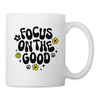 Focus on the Good Spruch Trendy Retro Peace Love - Mug - white - Right