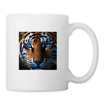Tiger mit blauen Augen fotoreal dargestellt - Tasse - Weiß - Rechts