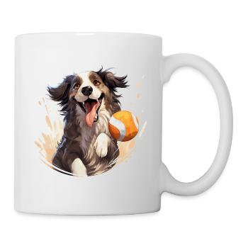 Dog playing beach volleyball - Mug - white - Right