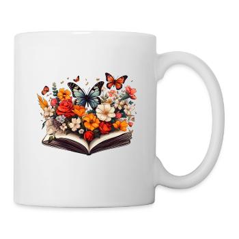 Buch Blumen Schmetterlinge - Tasse - Weiß - Rechts