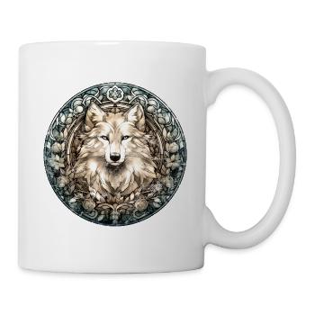 Loup Blanc, Fleurs, Style Verre Plombé, Animaux, Vintage - Mug blanc - blanc - Droite