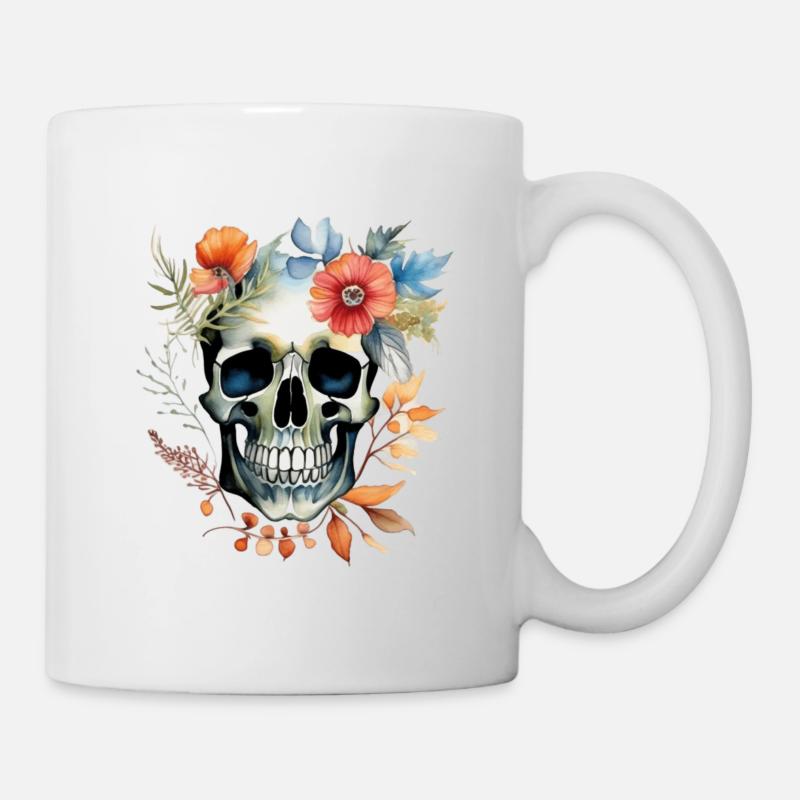 Botanische Schädelkunst in voller Blüte - Tasse - Weiß