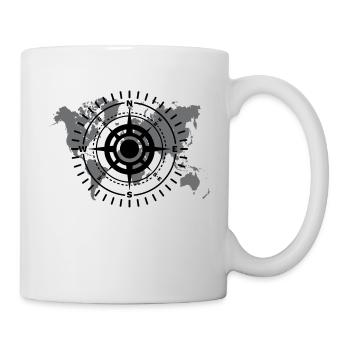 Carte du monde avec direction cardinale noir et blanc - Mug blanc - blanc - Droite
