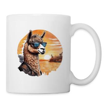Coucher de Soleil Alpaga Rétro Aquarelle Lama - Mug blanc - blanc - Droite