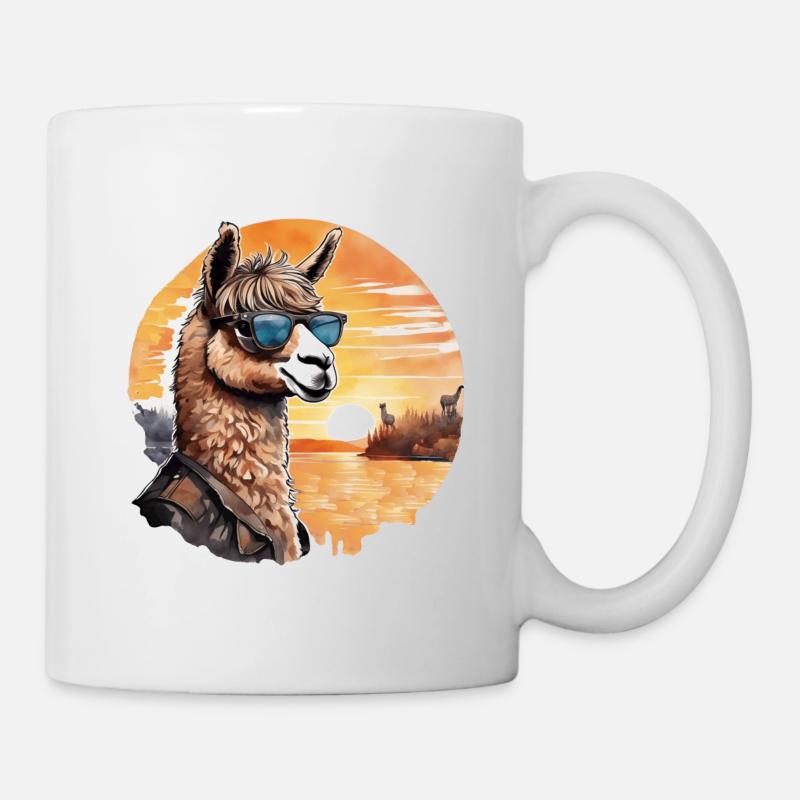 Alpaca Sunset Retro Watercolor Llama - Mug - white