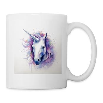 Einhorn Druck in Wasserfarben Lila Blau Pink - Tasse - Weiß - Rechts