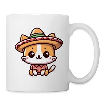 Süße Katze mit mexikanischem Hut - Tasse - Weiß - Rechts