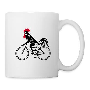 Coq sur un vélo - Mug blanc - blanc - Droite