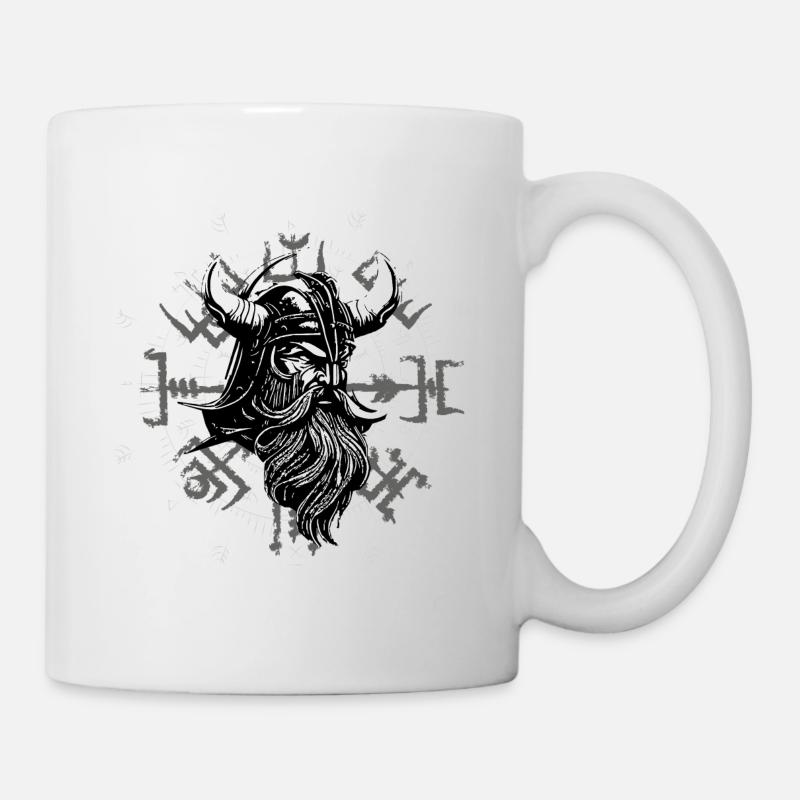 Vegvísir avec tête de Viking - Mug blanc - blanc