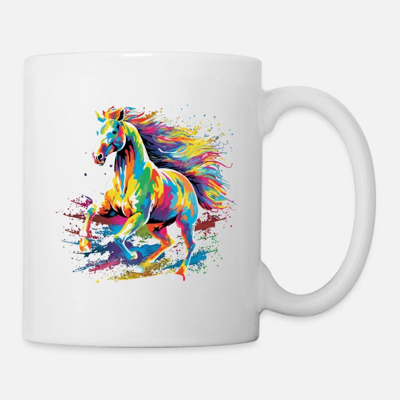 Beau village de chevaux enfants cavalier équestre - Mug blanc - blanc