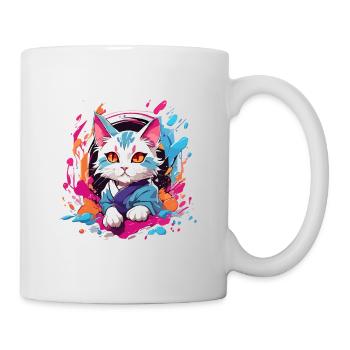 Bunte Katze - Tasse - Weiß - Rechts