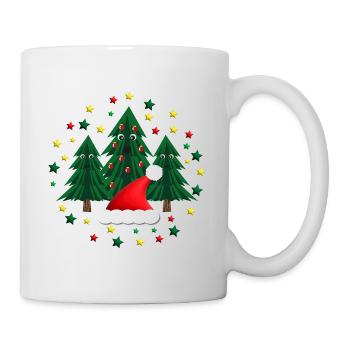 Weihnachtsmarkt Tannen mit Weihnachtsmütze. - Tasse - Weiß - Rechts