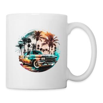 Lowrider im Sonnenuntergang mit Palmen am Strand - Tasse - Weiß - Rechts