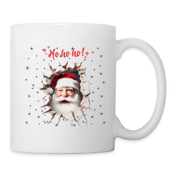 Santa Claus peeks through a hole in the wall - Mug - white - Right