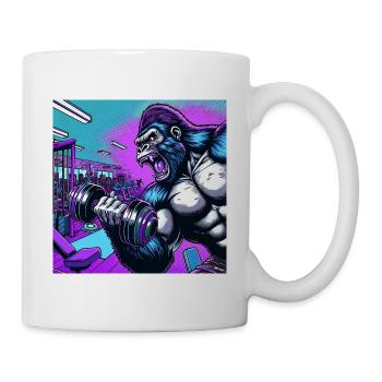 Gorille avec haltère, singe, entraînement, remise en forme, - Mug blanc - blanc - Droite