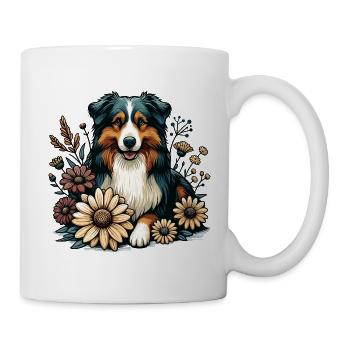 Australian Shepherd Cottage Core Landhaus Blumen - Tasse - Weiß - Rechts