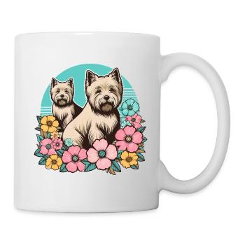 Cairn Terrier Retro Pastell Blumen - Tasse - Weiß - Rechts