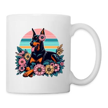 Doberman Retro Pastel Fleurs Fleurs - Mug blanc - blanc - Droite