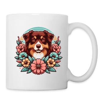 Australian Shepherd red tri Pastel Retro Flowers - Mug - white - Right