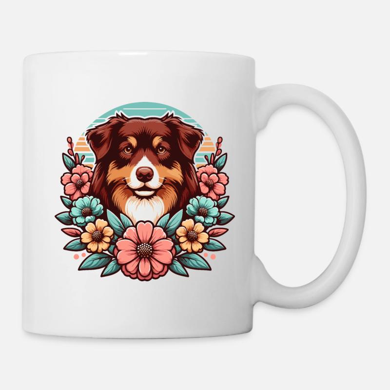 Australian Shepherd red tri Pastel Retro Blumen - Tasse - Weiß