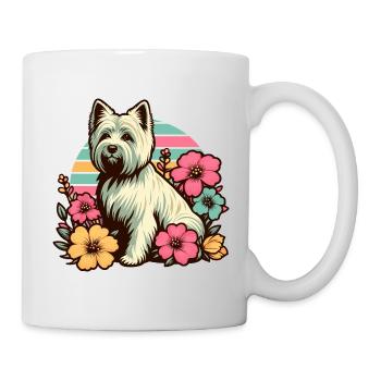 Cairn Terrier Retro Pastell Blumen - Tasse - Weiß - Rechts