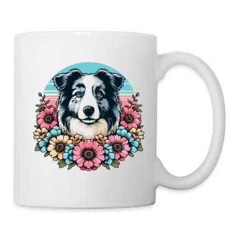 Border Collie Retro Pastel Floral Blue Merle - Mug - white - Right