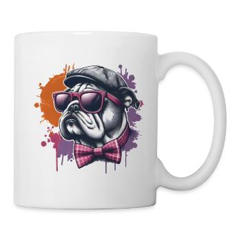 Bouledogue portant un chapeau de grand-père - Mug blanc - blanc - Droite