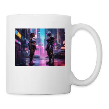 Cyberpunk Girl and Cyborg - Tasse - Weiß - Rechts