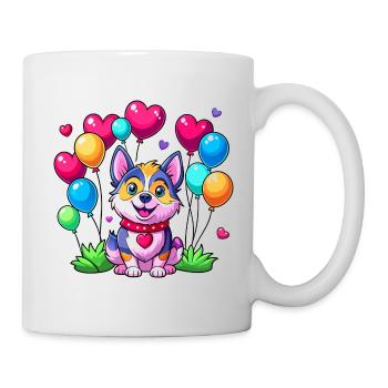 Hund mit bunten Luftballons - Tasse - Weiß - Rechts