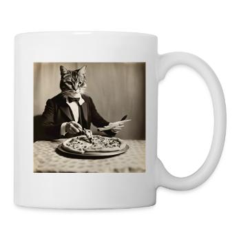 Chat / Animal / Photo / Sépia / Rétro / Pizza - Mug blanc - blanc - Droite