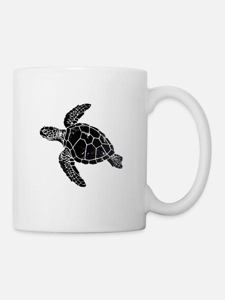 Meeresschildkröte, schwimmende Meeresschildkröte - Tasse - Weiß