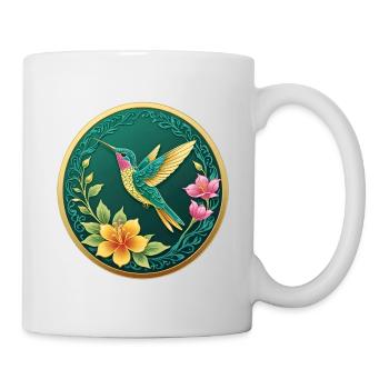 Colibri de pièce de monnaie fantaisie sur des fleurs - Mug blanc - blanc - Droite