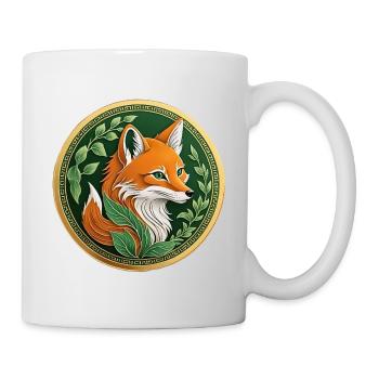 Ausgefallene Münze ein grüner Fuchs mit Orange - Tasse - Weiß - Rechts