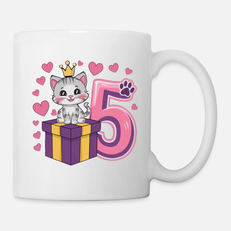 Chat mignon - 5e anniversaire - 5 ans - Mug blanc - blanc