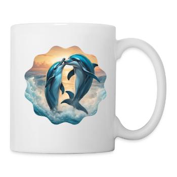 Dauphins joyeux dans les vagues - Mug blanc - blanc - Droite