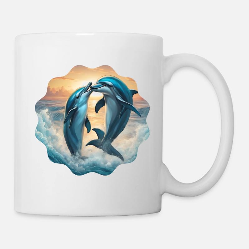 Dauphins joyeux dans les vagues - Mug blanc - blanc