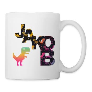 JAKOB - Beautiful boy name with dinosaur - Mug - white - Right