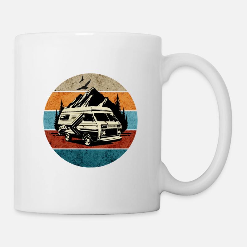 Wohnwagen-Wohnmobil-Camping-retro - Tasse - Weiß