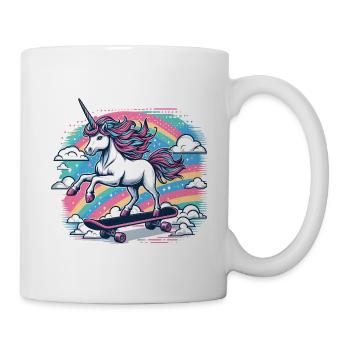A cheerful unicorn on a skateboard - Mug - white - Right