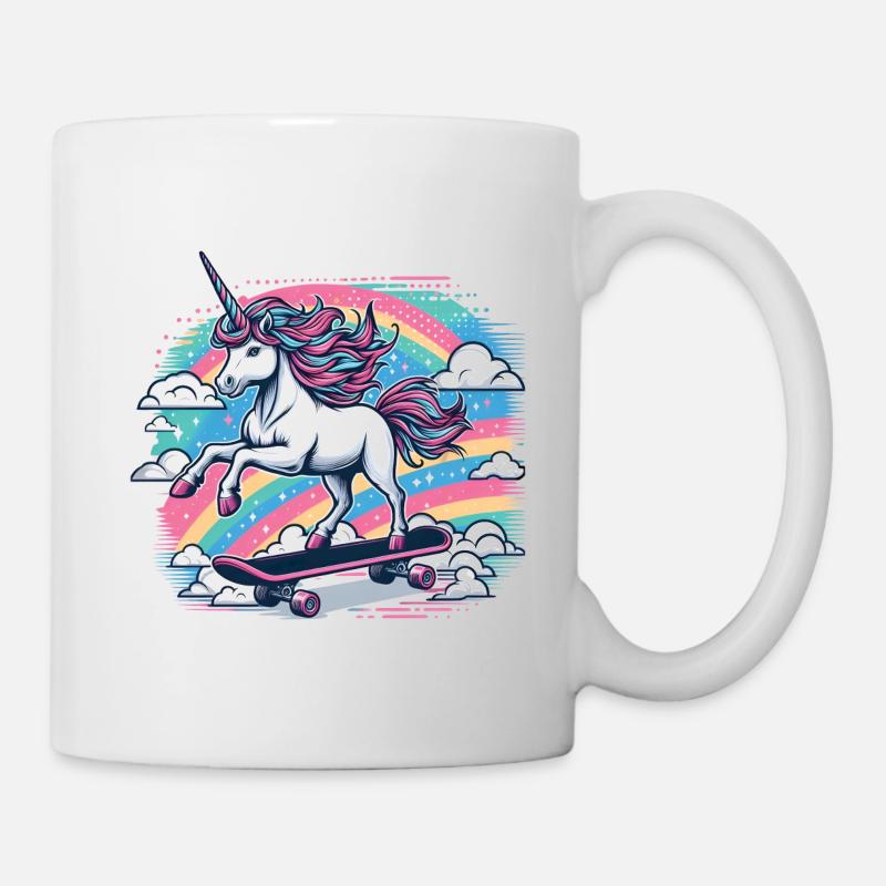 A cheerful unicorn on a skateboard - Mug - white