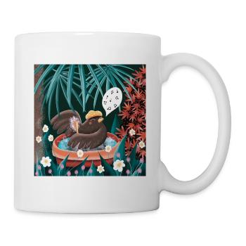 Singing blackbird bathing - Mug - white - Right