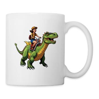Fille chevauchant un dinosaure - Mug blanc - blanc - Droite