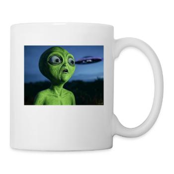 Grüner Alien Blickfang UFO - Tasse - Weiß - Rechts