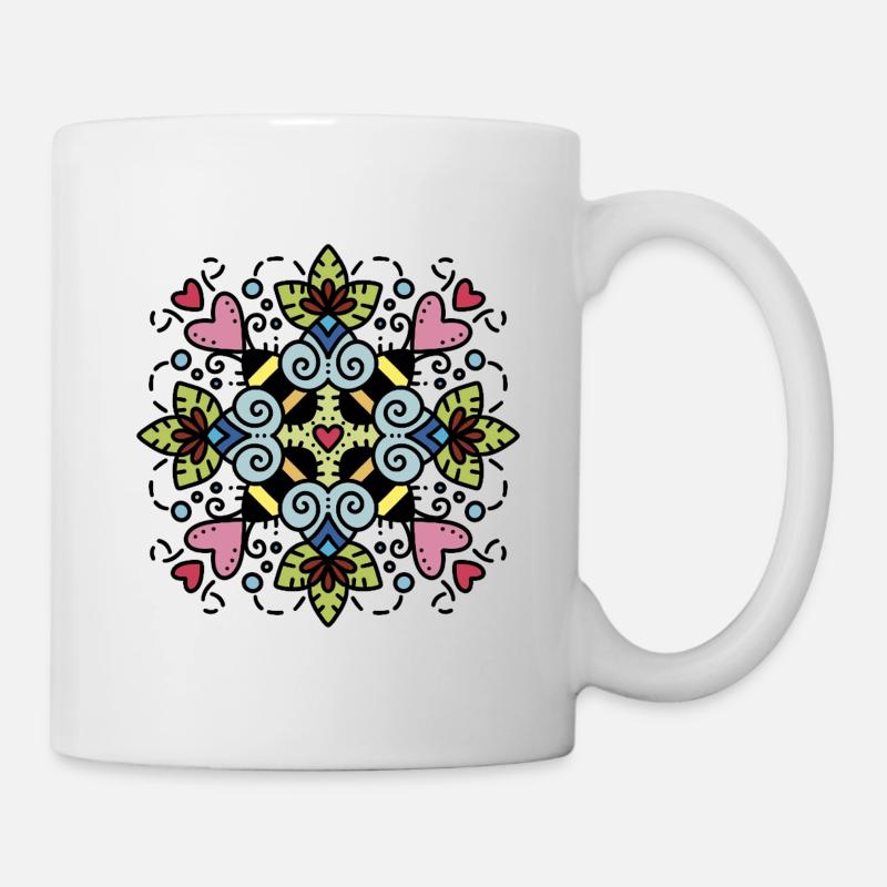 Bee Happy / Biene / Blume / Mandala / Liebe / Herz - Tasse - Weiß