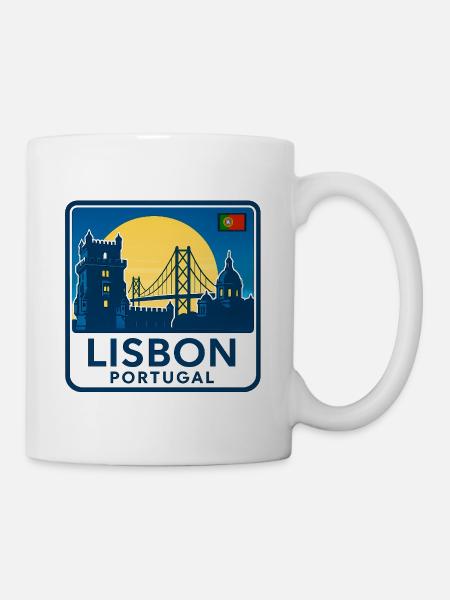 Skyline von Lissabon bei Sonnenuntergang - Tasse - Weiß