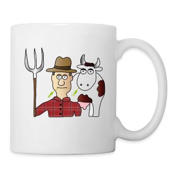 Bauer & Kuh | Landwirt | Kühe | Melken | Mistgabel - Tasse - Weiß - Rechts
